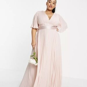 ASOS DESIGN Curve Bridesmaid pleated flutter sleeve maxi dress, size 18